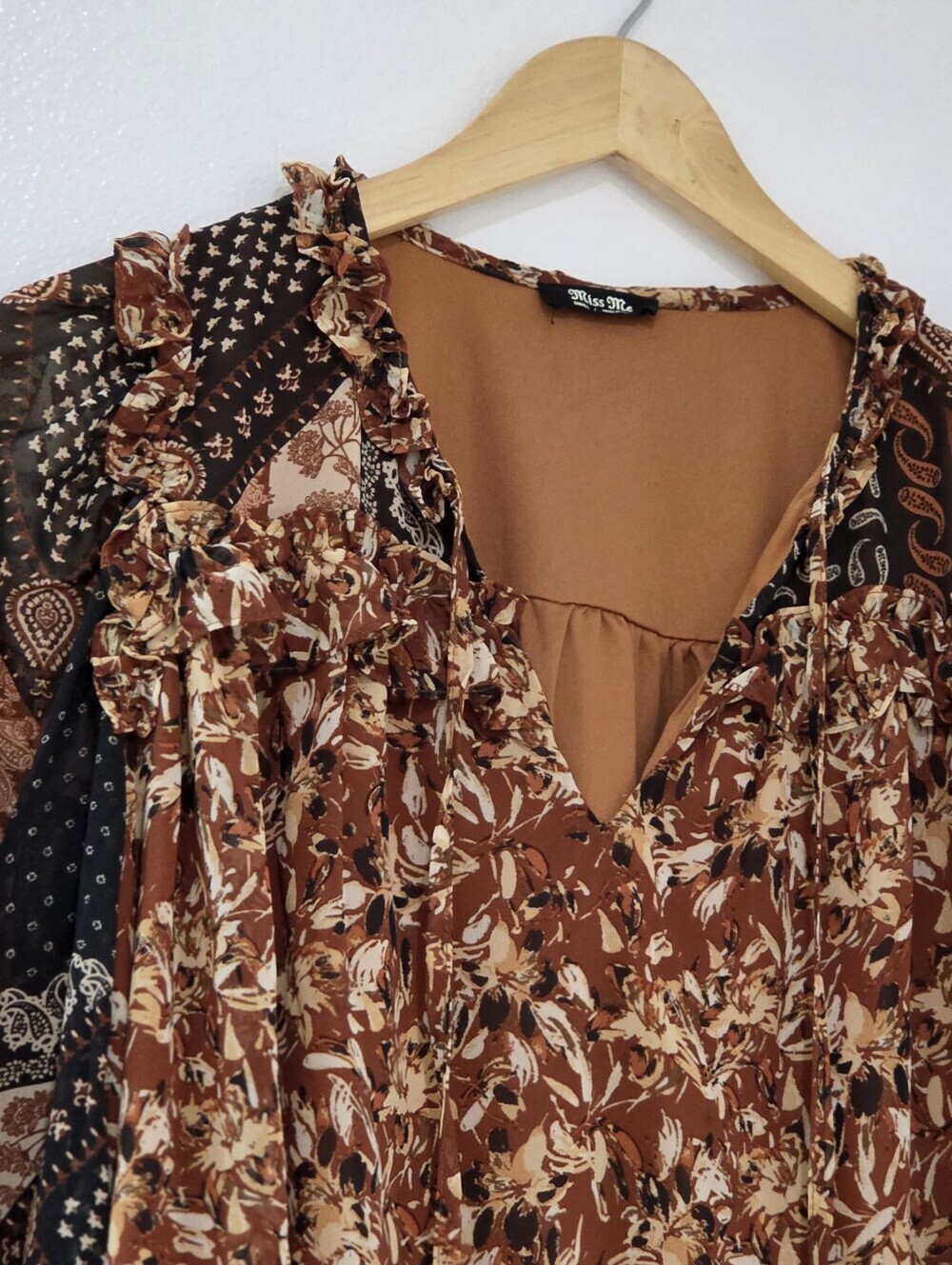 Miss Me Paisley Bohi Rust Color Mix Printed Woven Top - Picture 8 of 11